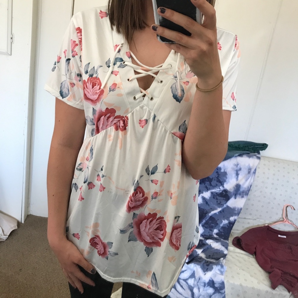 Floral Lace Up Blouse